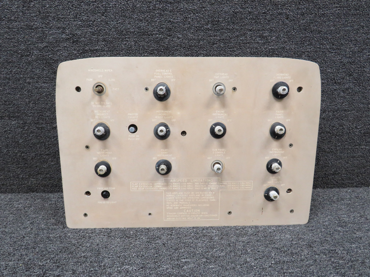 Beechcraft King Air C90 Overhead Control Panel Assembly Beechcraft King Air C90 Overhead Control Panel Assembly